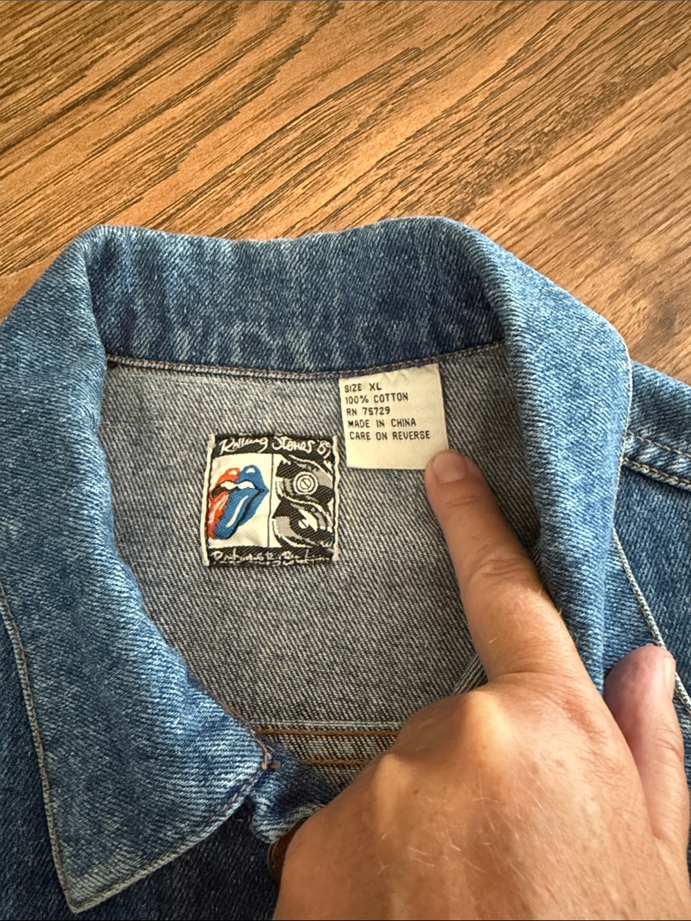 the Rolling Stones Medium Blue Denim Jacket with Flag Patch - Picture 3 of 5